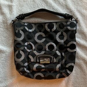 Coach Black and Silver Patterned Shoulder Bag